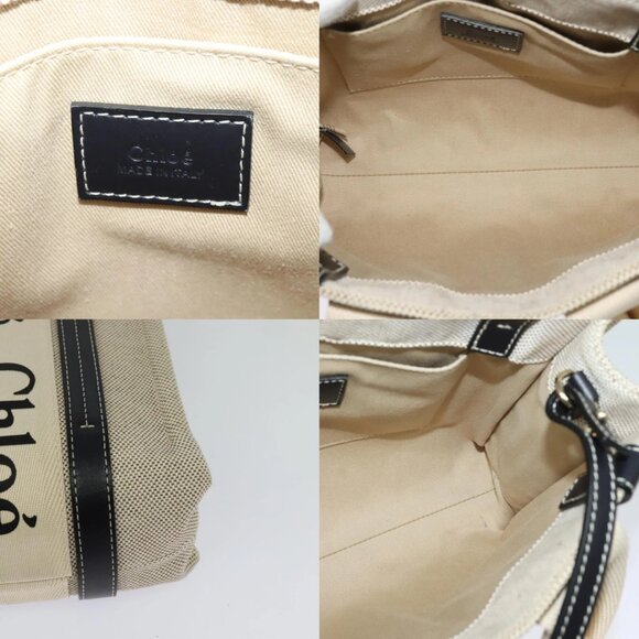 Chloe Woody Small Hand Bag Canvas 2way Beige Silver Auth am8330 - Picture 15 of 16